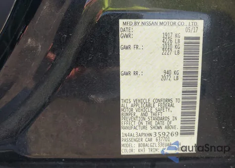 2017 Nissan Altima 2.5 S from USA, damaged, VIN 1N4AL3APXHN359269